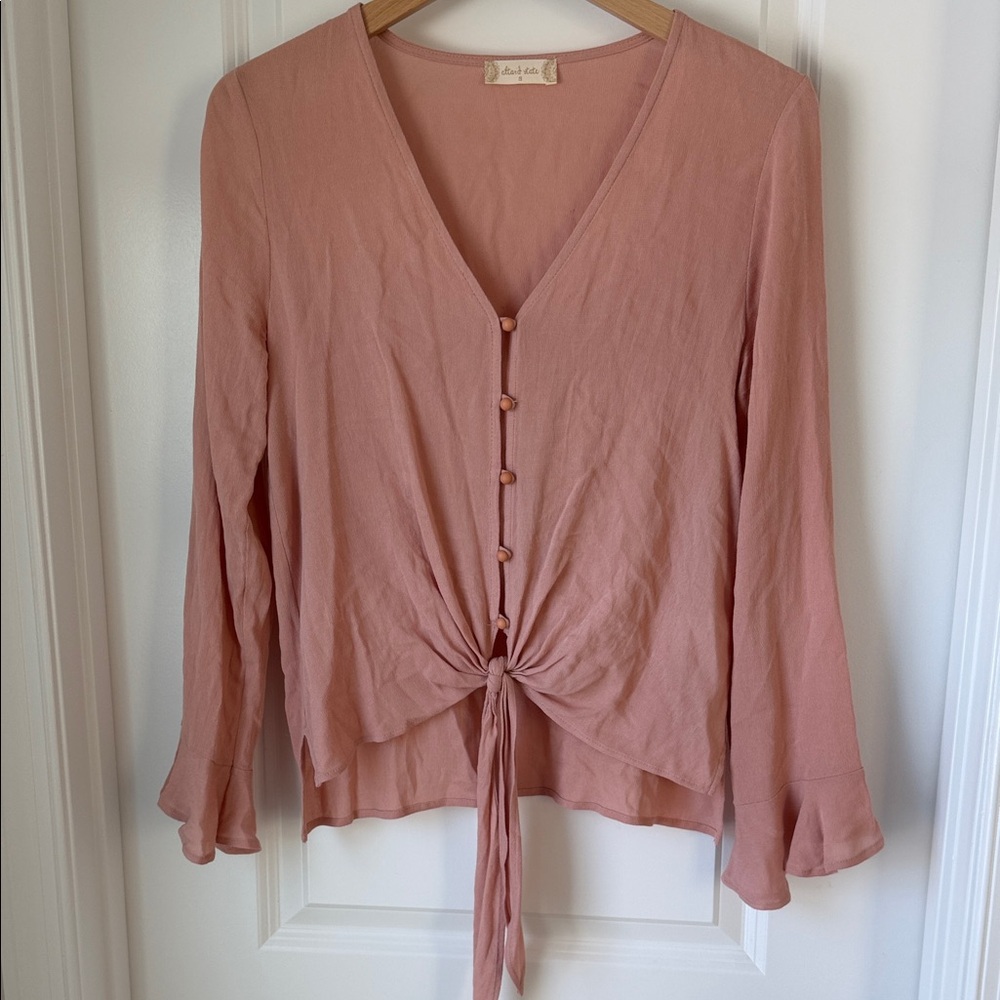 Small altar’d state Button Down, Tie Front, Long Sleeve Top